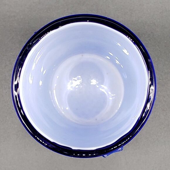 Murano Style Vintage Cobalt Blue White Cased Clear Rigaree Art Glass Vase - Picture 8 of 10